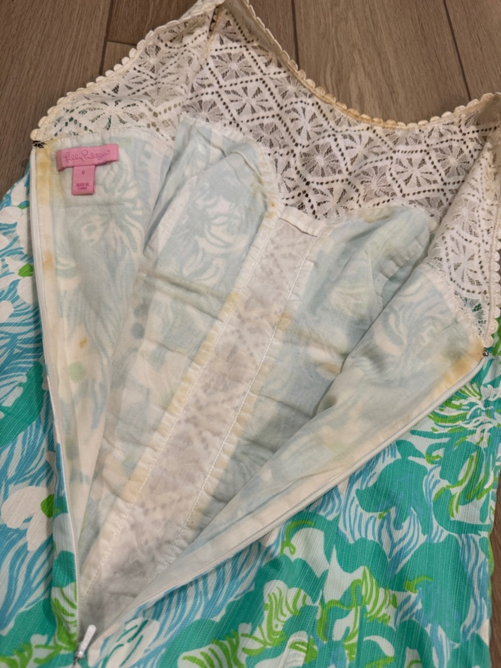Lilly Pulitzer Sofia Shift Dress Wave Rider All Over Print Preppy Sz 6 Lace trim - Picture 11 of 12